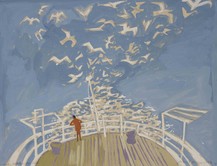 Albert Rüegg, Möwen verfolgen das Schiff, 1962, Gouache
und Bleistift auf Papier 35 x 46 cm, Foto: Michael Sieber